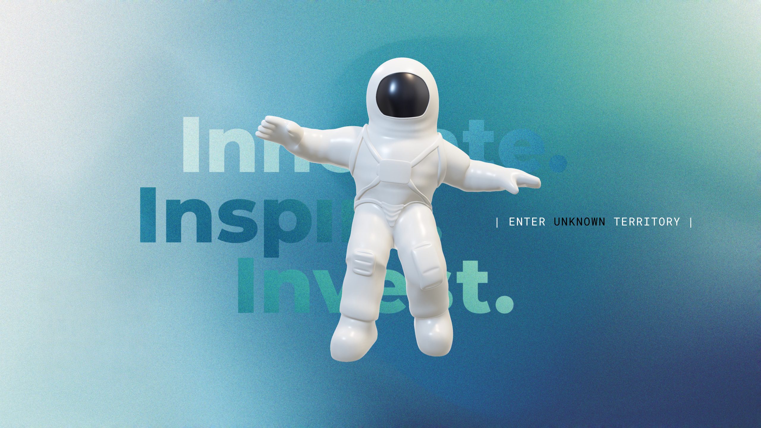 Astronaut vor blau-grünem Hintergrund als visuelles Motiv für CHIII – AI Art Director und Brand Designer Freelancer Simone Rees.