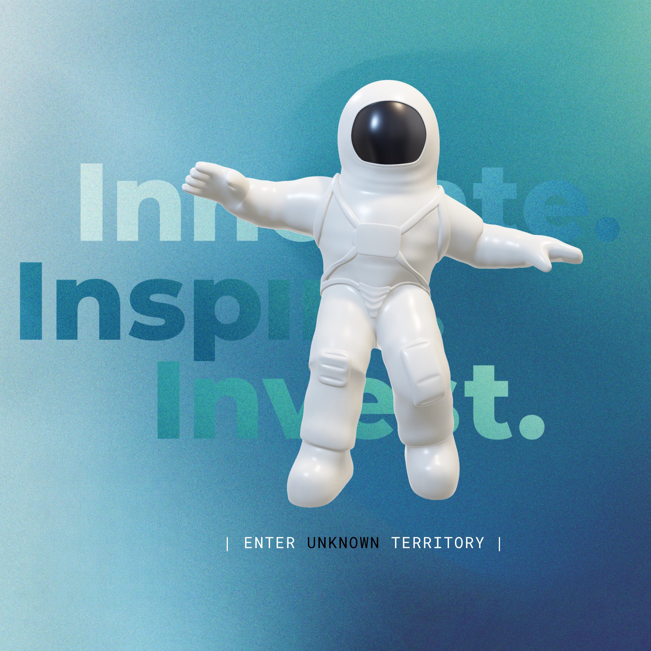 Astronaut vor blau-grünem Hintergrund als visuelles Motiv für CHIII – AI Art Director und Brand Designer Freelancer Simone Rees.