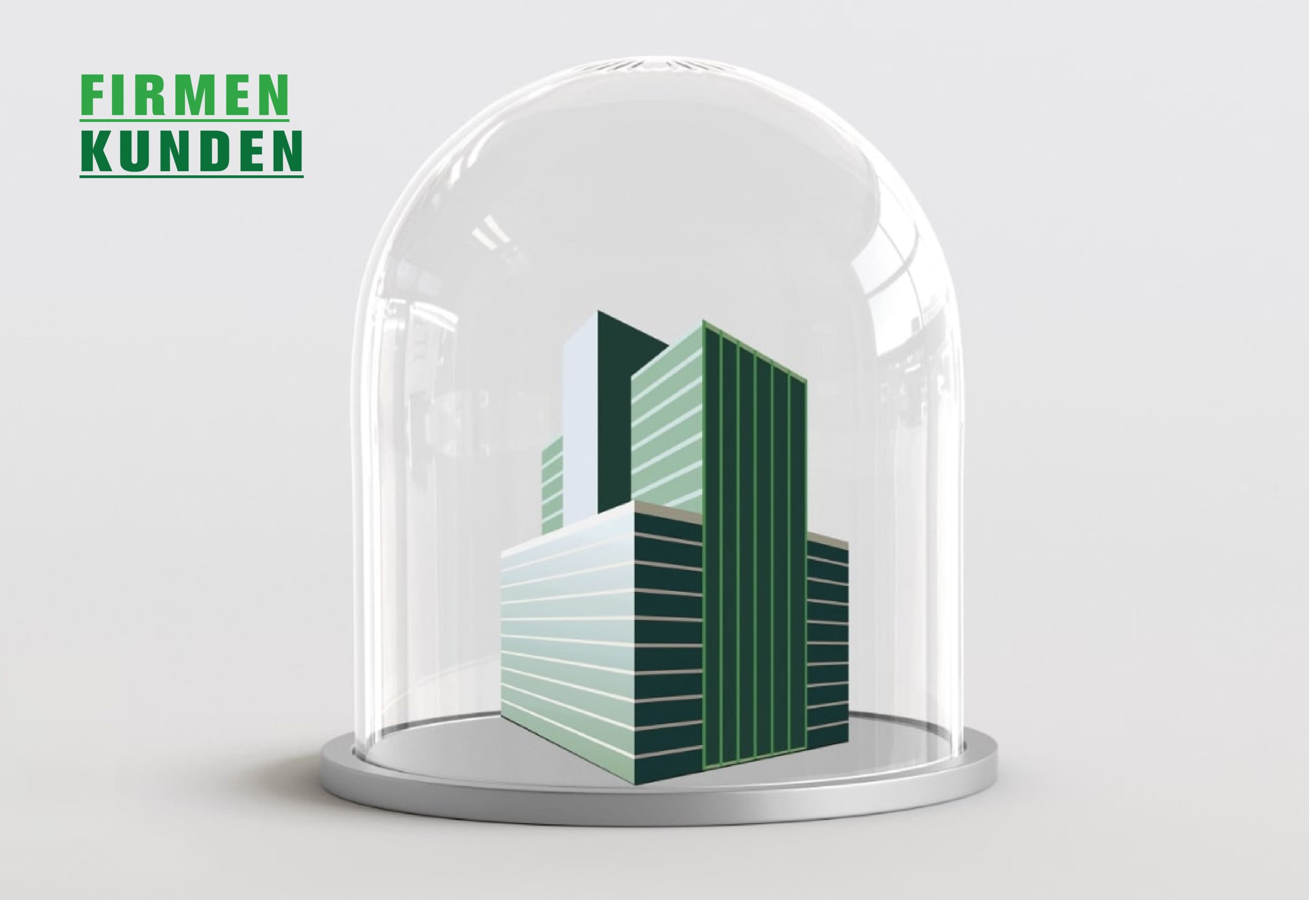 Firmengebäude unter einer Glasglocke als Motiv für Firmenkunden der DENIZ Versicherungsagentur – Branding Finanzdienstleister von Branding Freelancer.