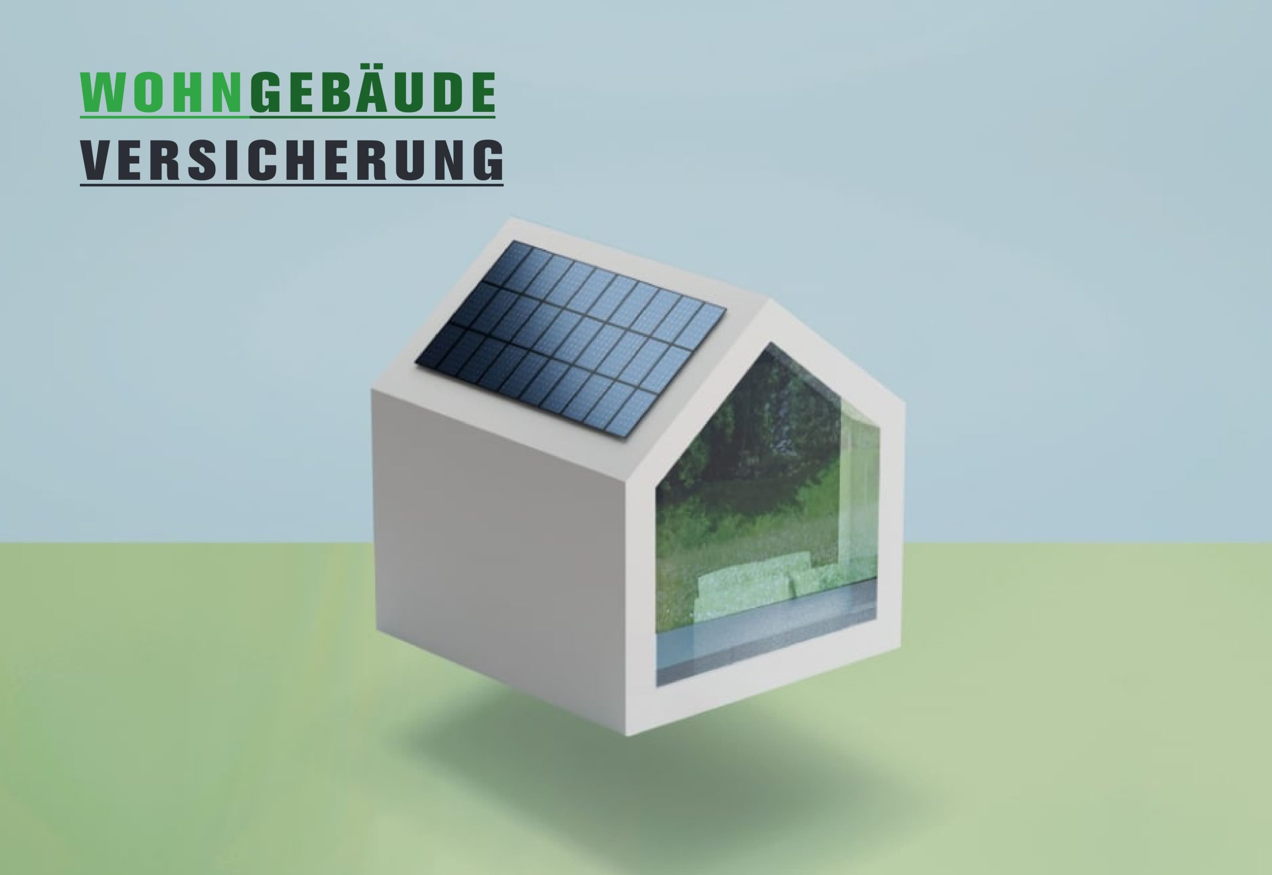 Modernes Wohngebäude mit Solaranlage als Motiv für Wohngebäudeversicherung im Corporate Design Versicherung der DENIZ Versicherungsagentur – gestaltet von Brand Designer Freelancer.