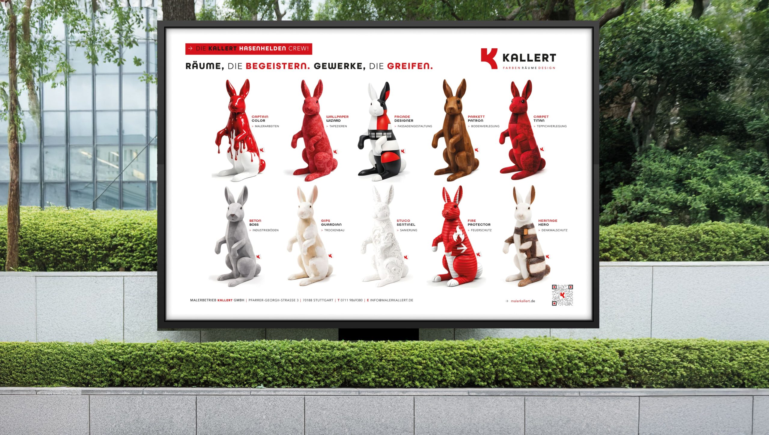 Kallert Hasenhelden Kampagne als OOH-Werbung in Stuttgart – AI Art Direction und Creative Direction Kampagne für den Malerbetrieb.