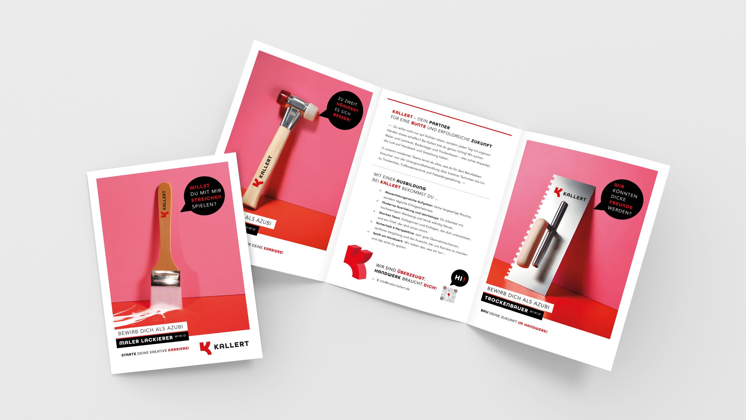 Faltblatt für den Kallert Malerbetrieb in Stuttgart zur Azubi-Gewinnung – Employer Branding Handwerk und Corporate Design Handwerk für Maler, Lackierer und Trockenbauer.