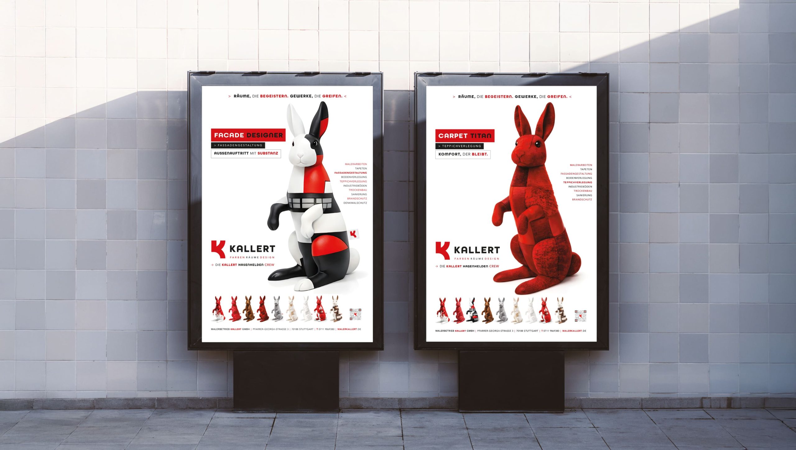 Kallert Hasenhelden Kampagne auf digitalen Werbeflächen in Stuttgart – AI Art Direction und Creative Direction Kampagne für den Kallert Malerbetrieb.