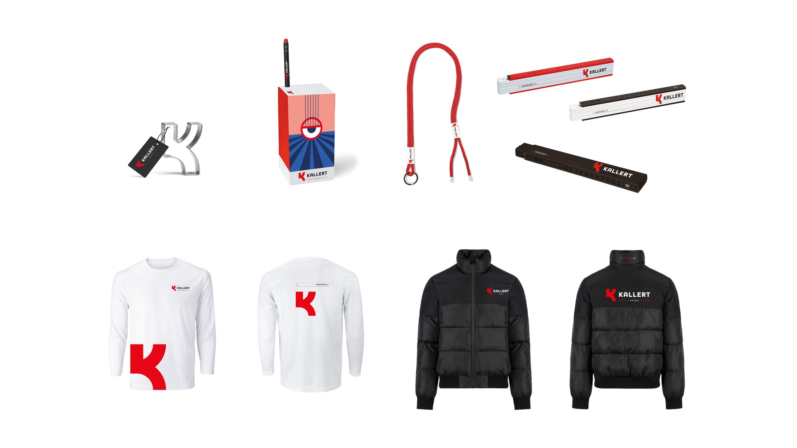 Corporate Fashion und gebrandete Werbemittel für den Kallert Malerbetrieb in Stuttgart – Corporate Design Handwerk und Branding Handwerksunternehmen für einen einheitlichen Markenauftritt.