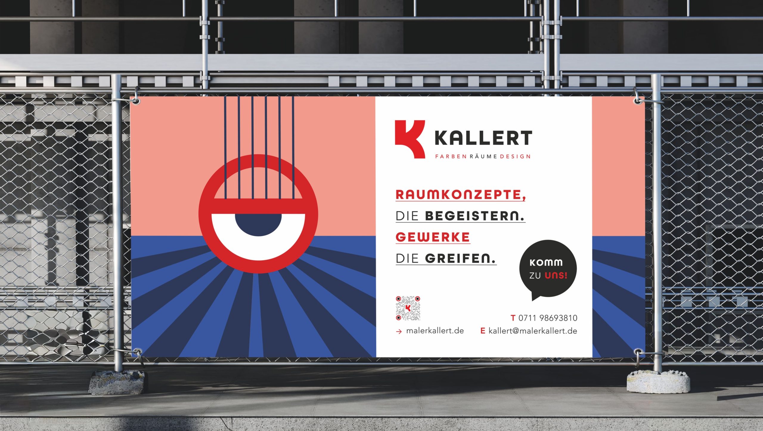 Gebäudebanner für den Kallert Malerbetrieb in Stuttgart – Corporate Design Handwerk und Branding Handwerksunternehmen für eine aufmerksamkeitsstarke Markenkommunikation.