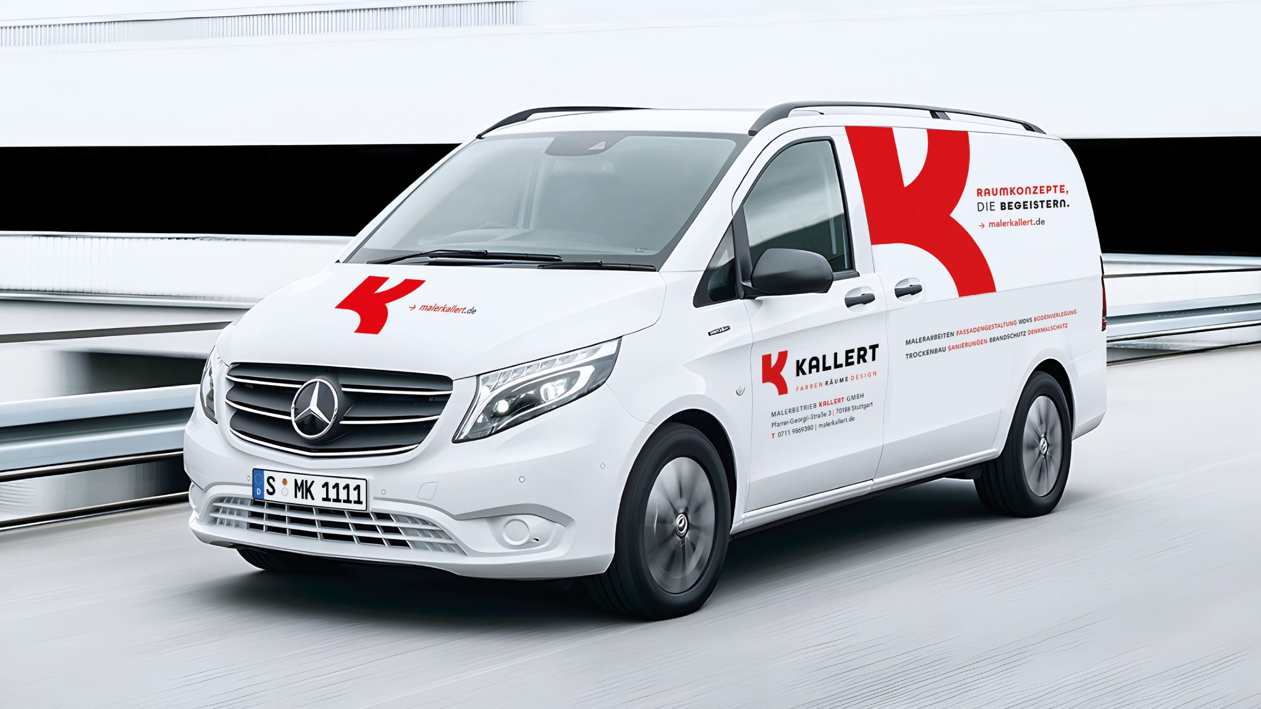 KFZ-Beschriftung für den Kallert Malerbetrieb in Stuttgart – Corporate Design Handwerk und Branding Handwerksunternehmen für einen einheitlichen Markenauftritt.