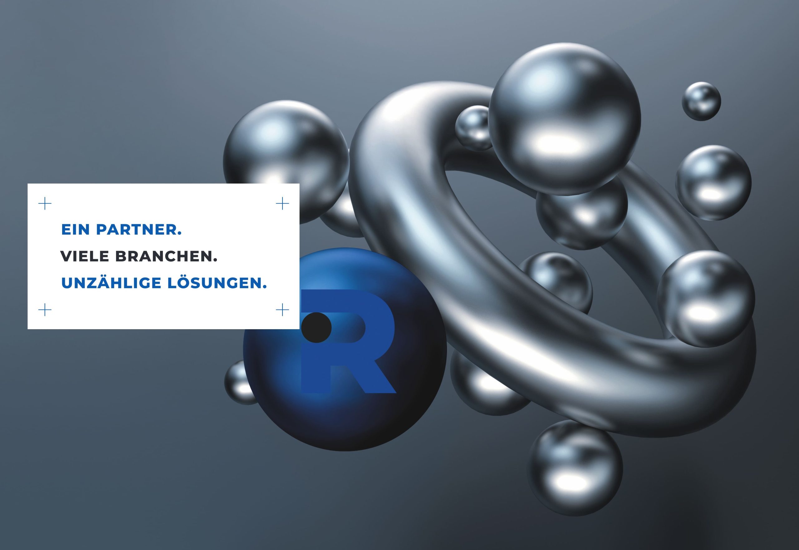 Rommel Präzisionsdrehteile Markenmotiv mit metallischen Formen und Logo für Corporate Design Industrie und B2B Branding