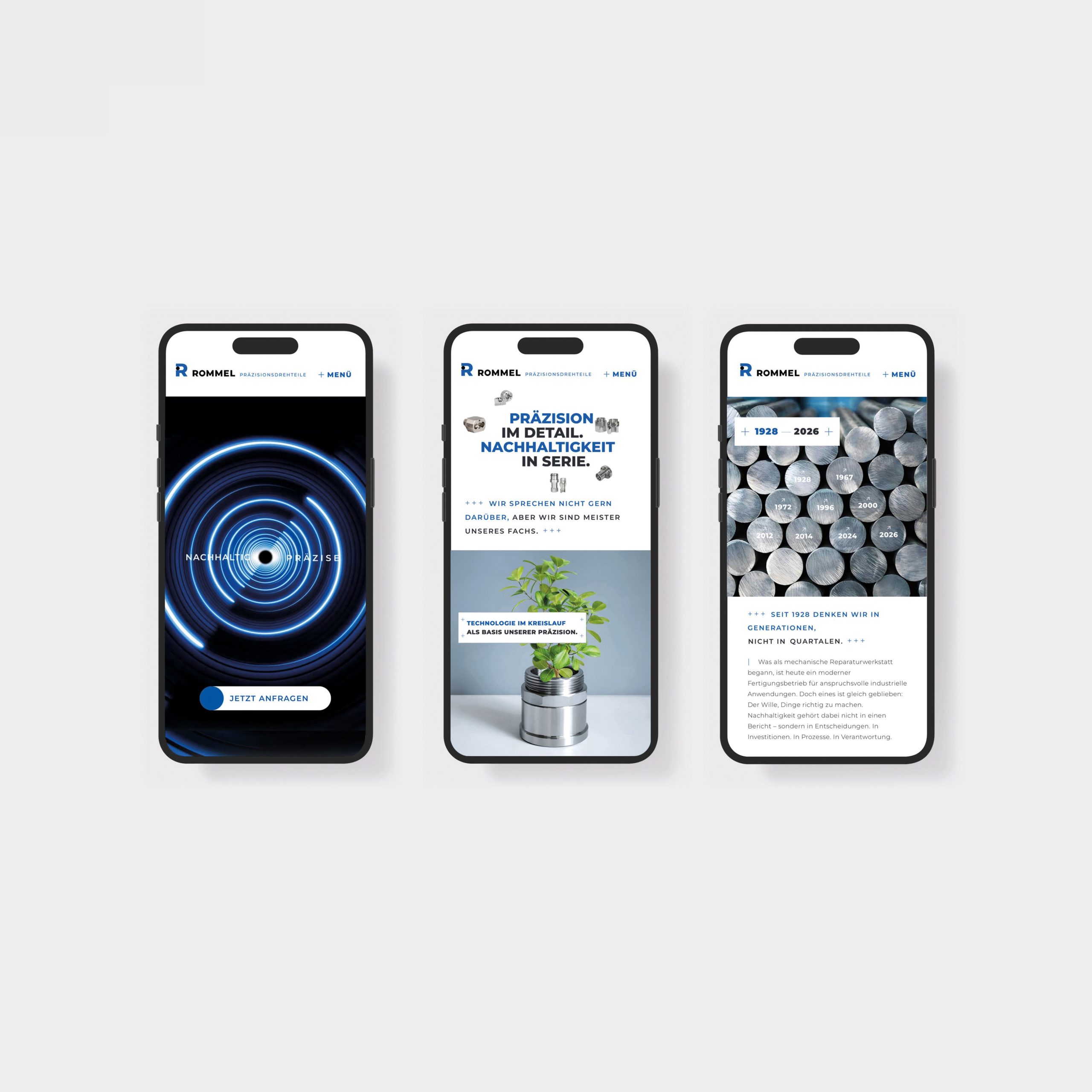 Rommel Präzisionsdrehteile mobile Website für Employer Branding Industrie, B2B Brand Design und Corporate Design Industrie