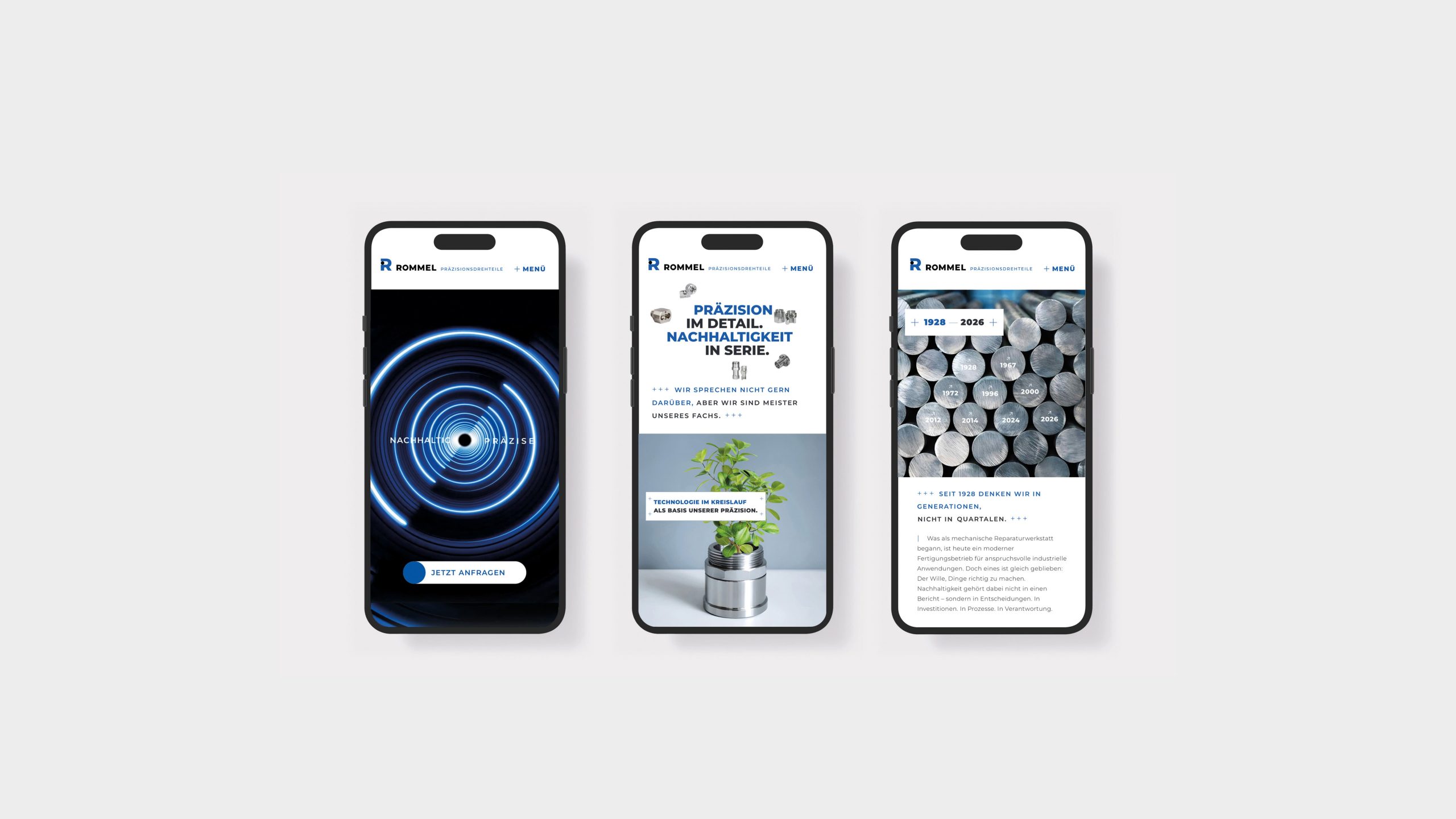 Rommel Präzisionsdrehteile mobile Website für Employer Branding Industrie, B2B Brand Design und Corporate Design Industrie