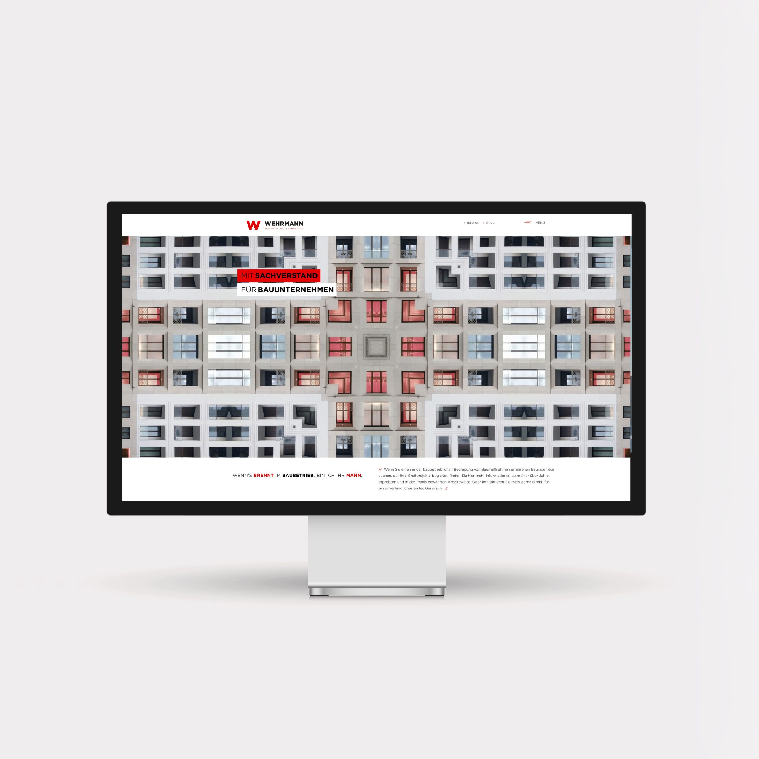 Website-Design für Wehrmann Ingenieurbau mit digitalem Markenauftritt für Bauunternehmen, entwickelt im Rahmen von Branding Ingenieurbüro und B2B Brand Design von Simone Rees.