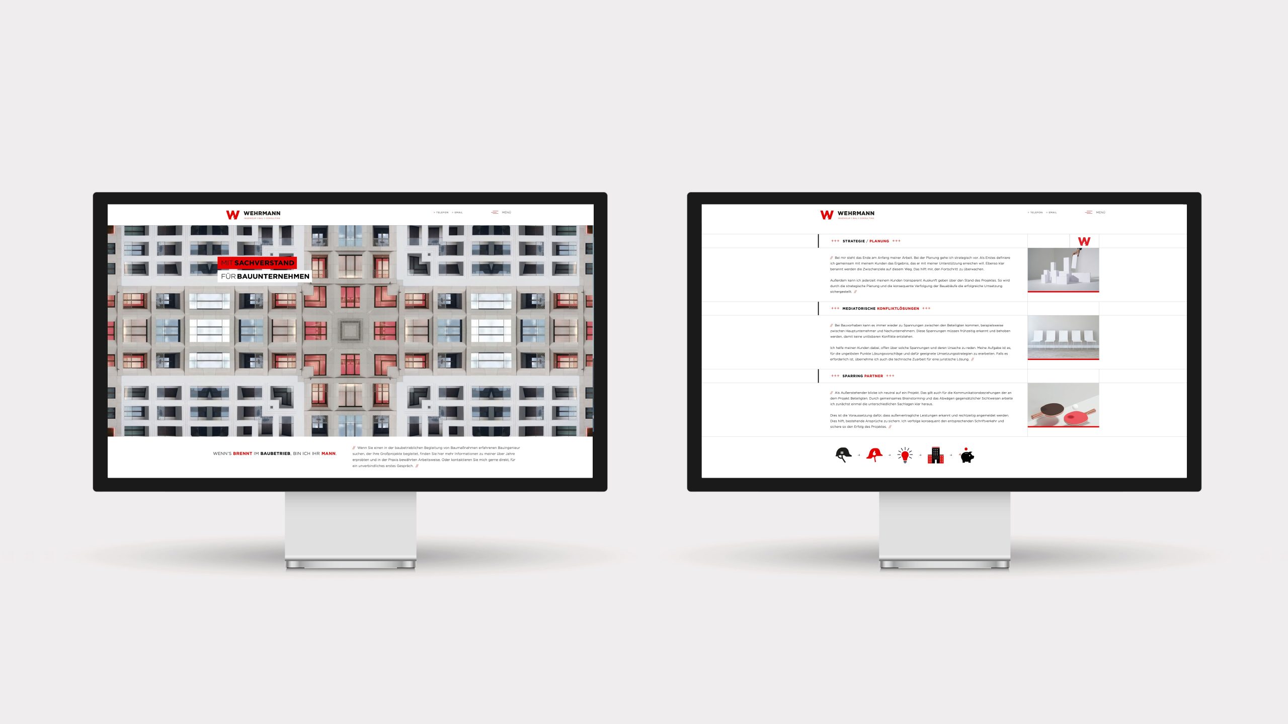 Website-Design für Wehrmann Ingenieurbau mit digitalem Markenauftritt für Bauunternehmen, entwickelt im Rahmen von Branding Ingenieurbüro und B2B Brand Design von Simone Rees.